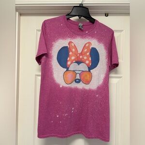 Disney Women’s Pink Gildan Soft Style Bleached Minnie Mouse Custom Tee Medium